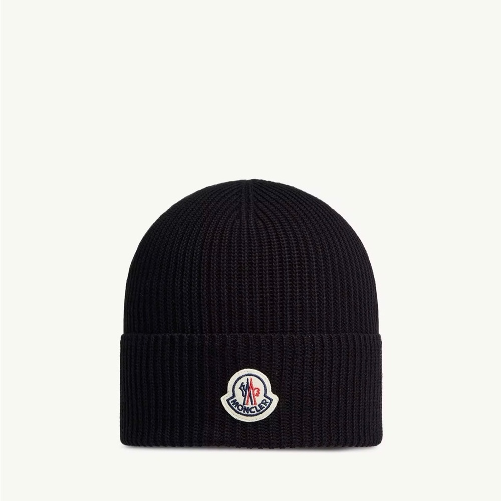 Moncler Men's Black Ribbed Wool Beanie